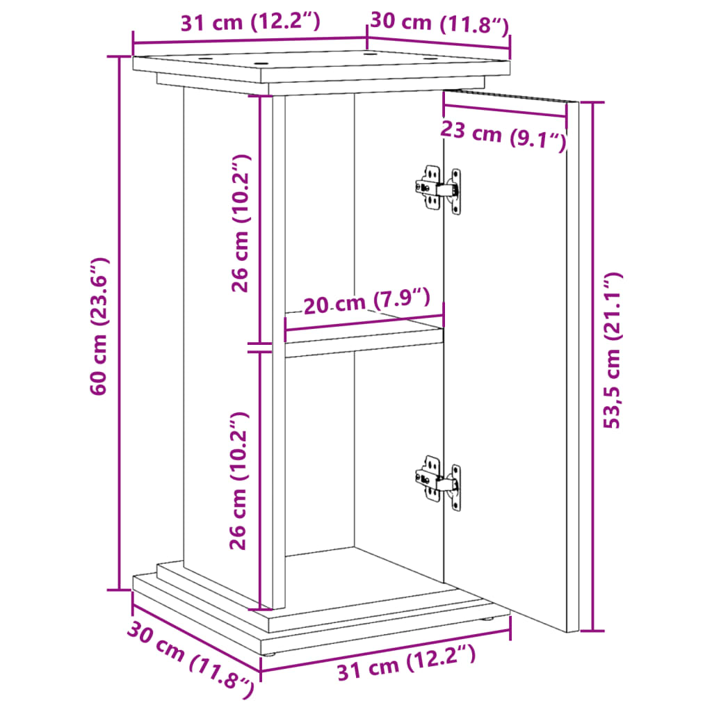 piedestal med opbevaring 31x30x60 cm konstrueret træ kunsteg