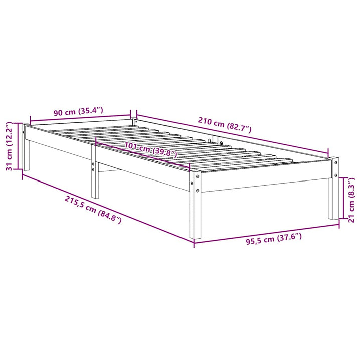 ekstra lang sengeramme uden madras 90x210 cm massivt fyrretræ
