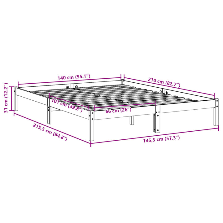 ekstra lang sengeramme uden madras 140x210 cm massivt fyrretræ