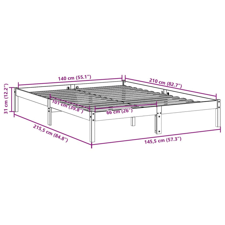 ekstra lang sengeramme uden madras 140x210 cm massivt fyrretræ