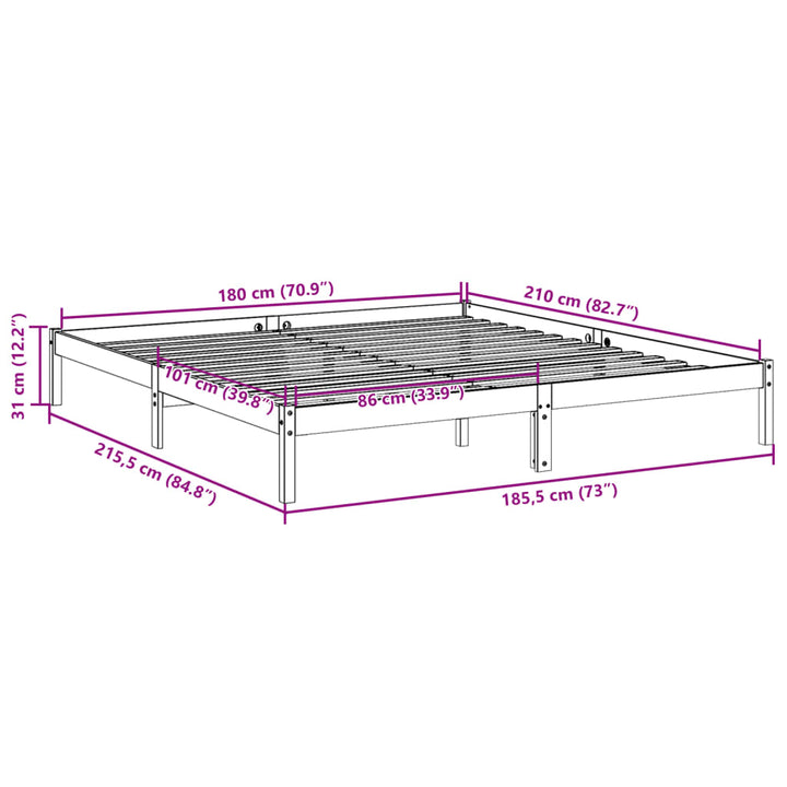 ekstra lang sengeramme uden madras 180x210 cm massivt fyrretræ