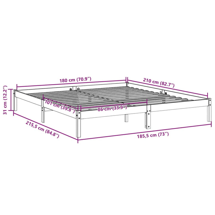 ekstra lang sengeramme uden madras 180x210 cm massivt fyrretræ