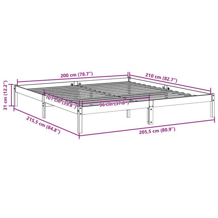 ekstra lang sengeramme uden madras 200x210 cm massivt fyrretræ