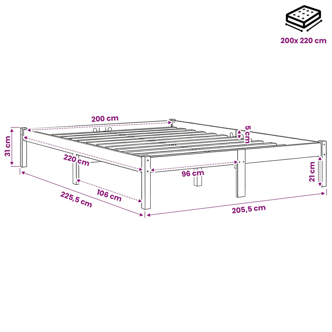 ekstra lang sengeramme uden madras 200x220 cm massivt fyrretræ