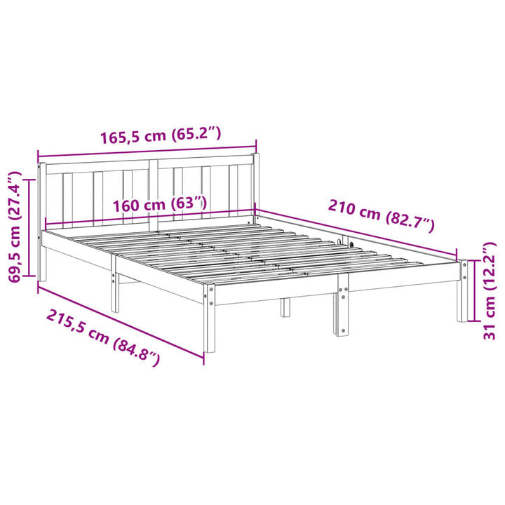 ekstra lang sengeramme uden madras 160x210 cm massivt fyrretræ