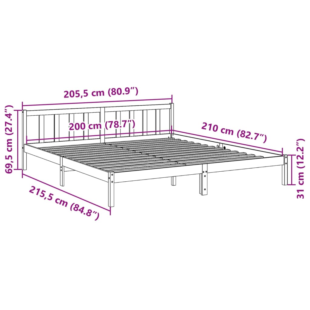 ekstra lang sengeramme uden madras 200x210 cm massivt fyrretræ