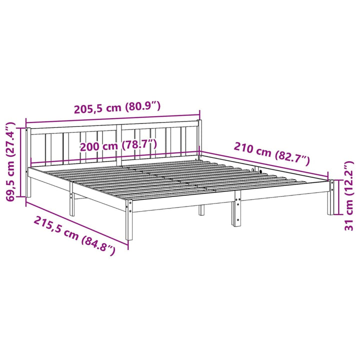 ekstra lang sengeramme uden madras 200x210 cm massivt fyrretræ