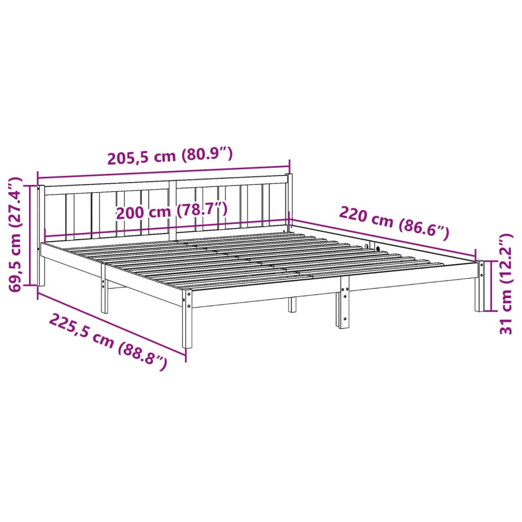 ekstra lang sengeramme uden madras 200x220 cm massivt fyrretræ