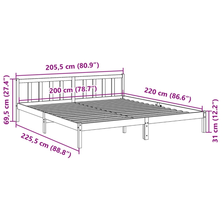 ekstra lang sengeramme uden madras 200x220 cm massivt fyrretræ