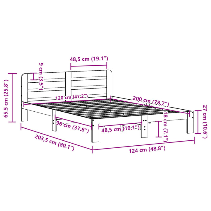 sengeramme uden madras 120x200 cm massivt fyrretræ gyldenbrun