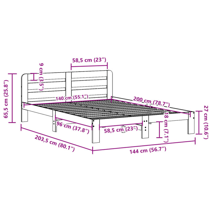 sengeramme uden madras 140x200 cm massivt fyrretræ hvid