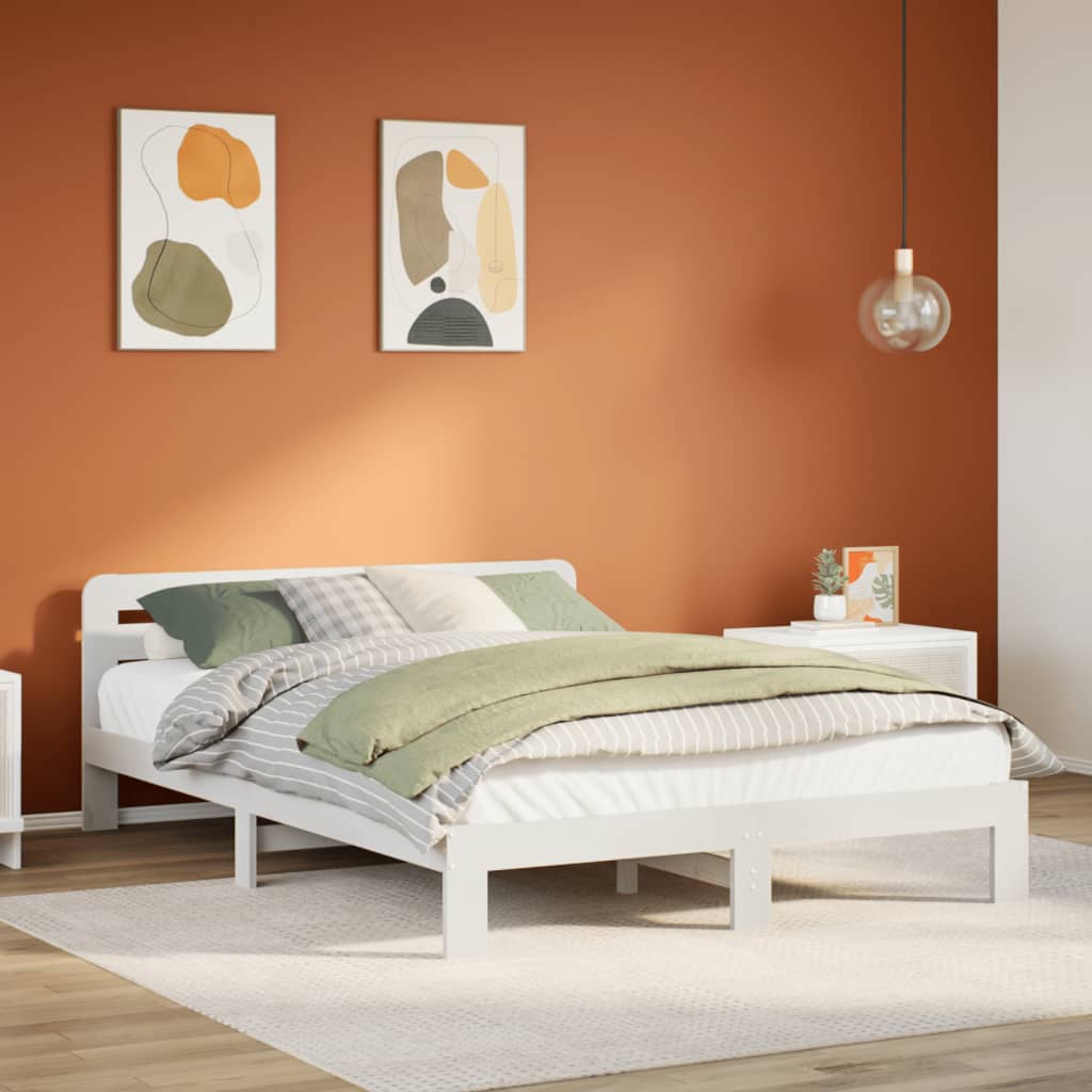 sengeramme uden madras 140x200 cm massivt fyrretræ hvid