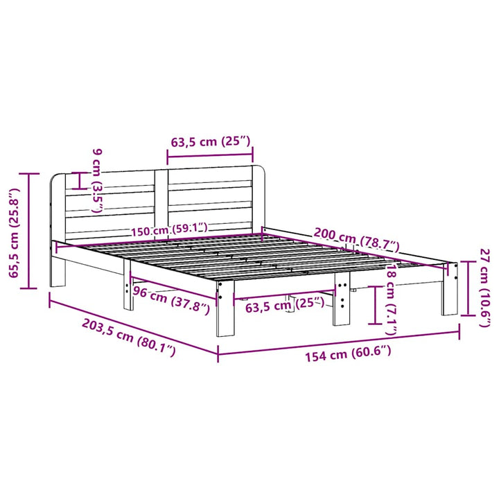 sengeramme uden madras 150x200 cm massivt fyrretræ gyldenbrun