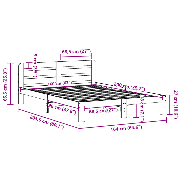sengeramme uden madras 160x200 cm massivt fyrretræ gyldenbrun