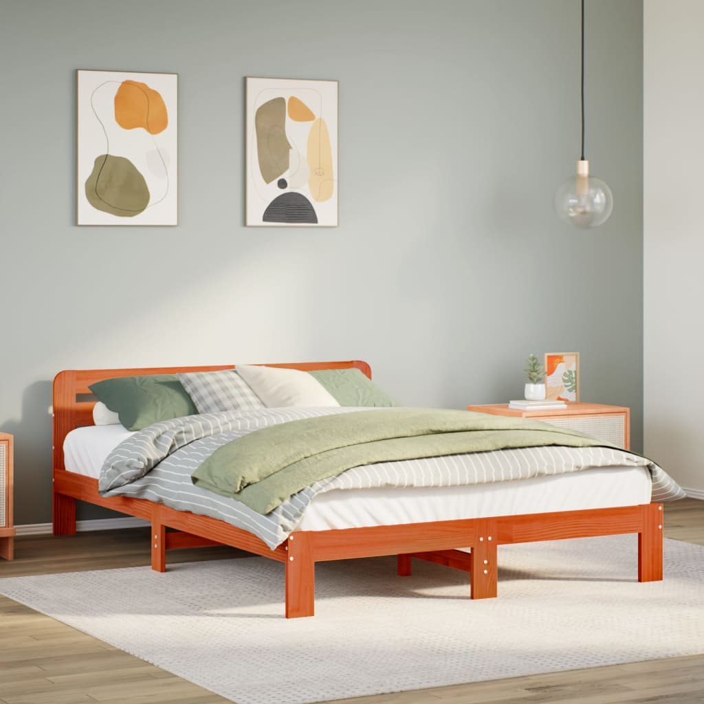 sengeramme uden madras 160x200 cm massivt fyrretræ gyldenbrun