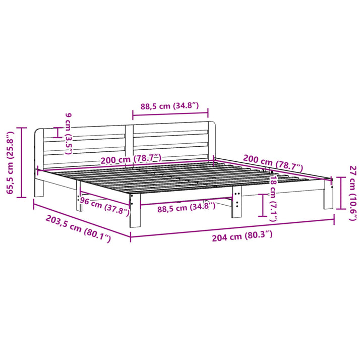 sengeramme uden madras 200x200 cm massivt fyrretræ hvid