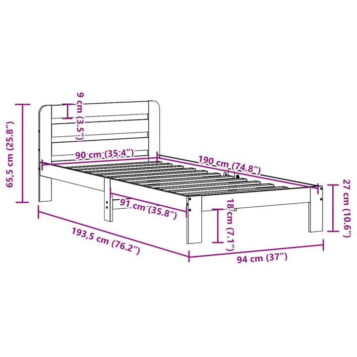 sengeramme uden madras 90x190 cm massivt fyrretræ gyldenbrun
