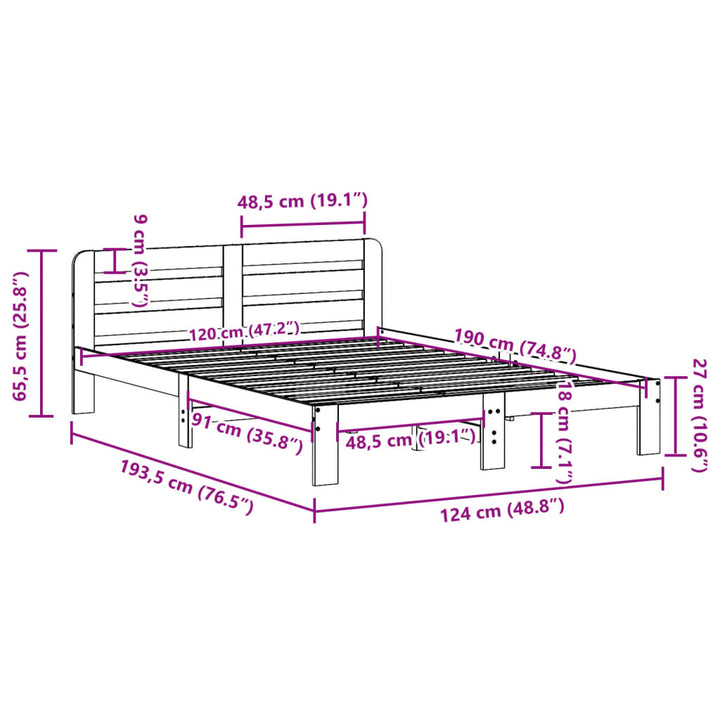 sengeramme uden madras 120x190 cm massivt fyrretræ gyldenbrun