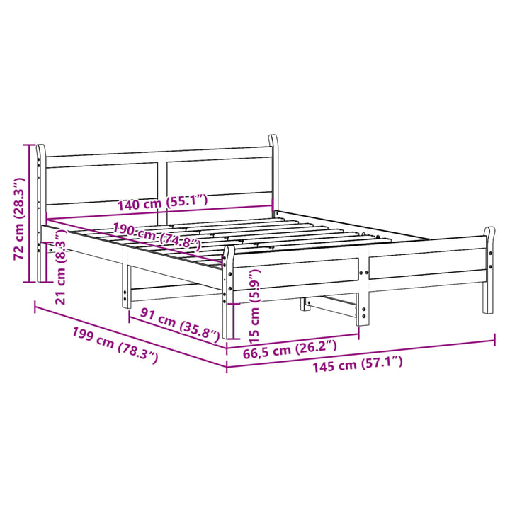 sengeramme uden madras 140x190 cm massivt fyrretræ hvid