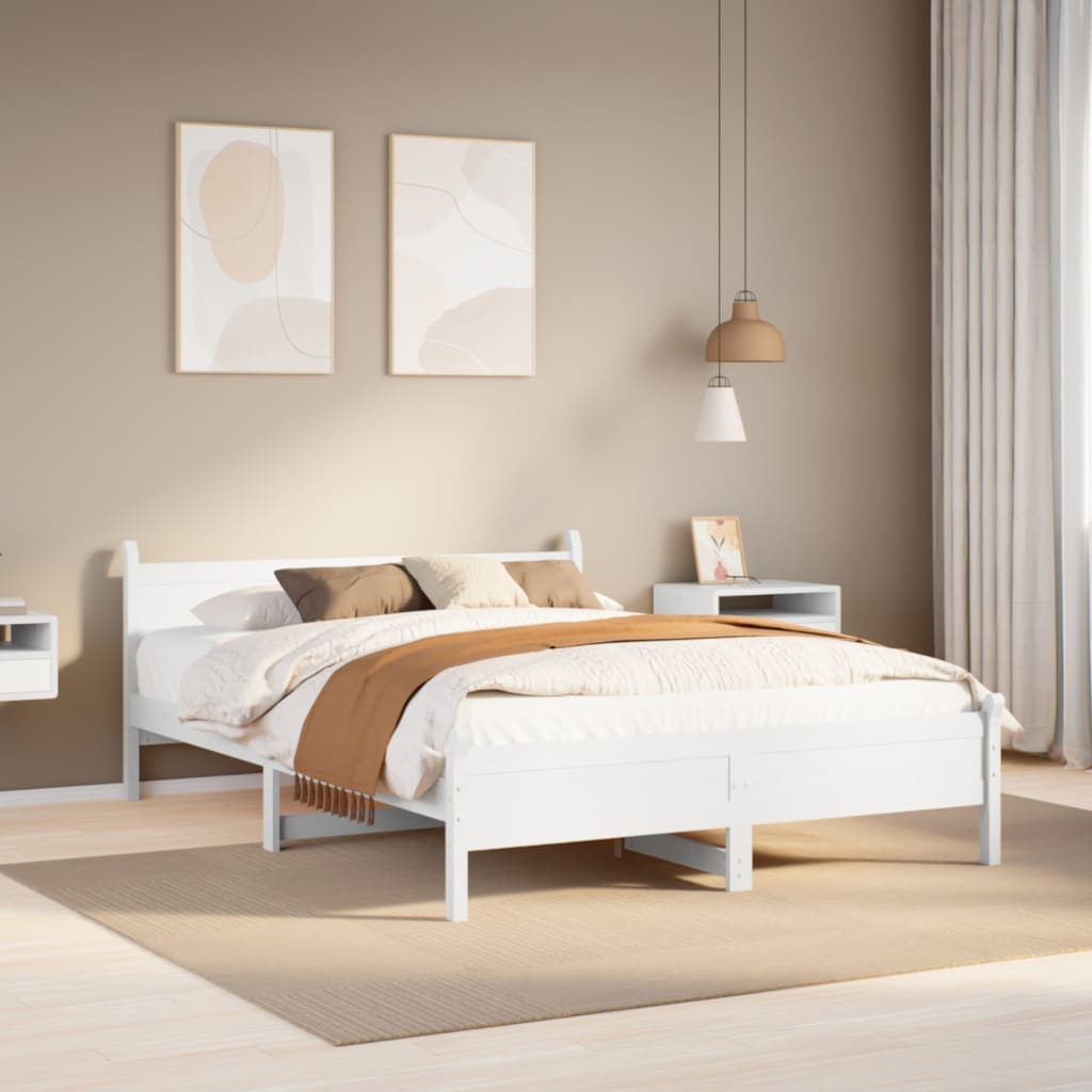 sengeramme uden madras 140x190 cm massivt fyrretræ hvid