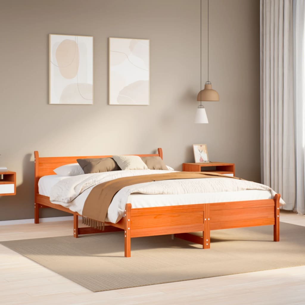 sengeramme uden madras 135x190 cm massivt fyrretræ brun