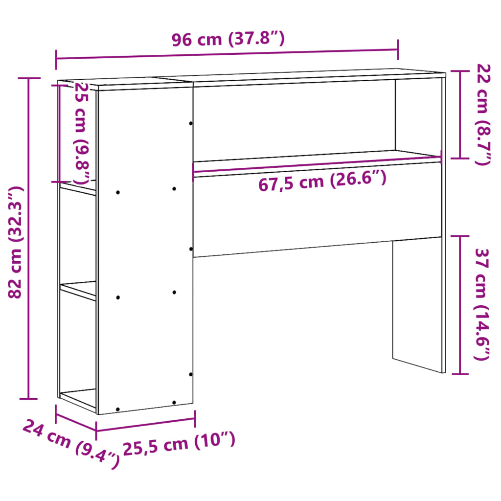 sengegavl med opbevaring 90 cm massivt fyrretræ
