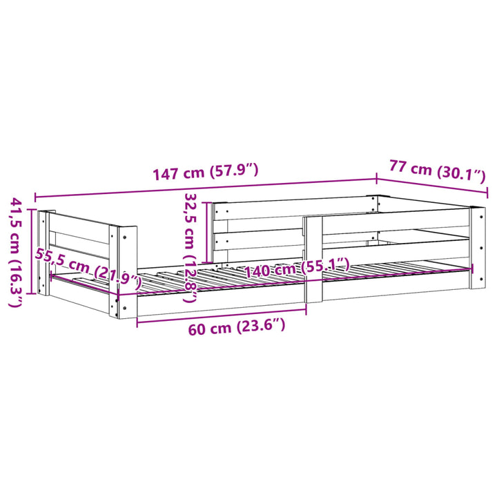 sengeramme uden madras 70x140 cm massivt fyrretræ