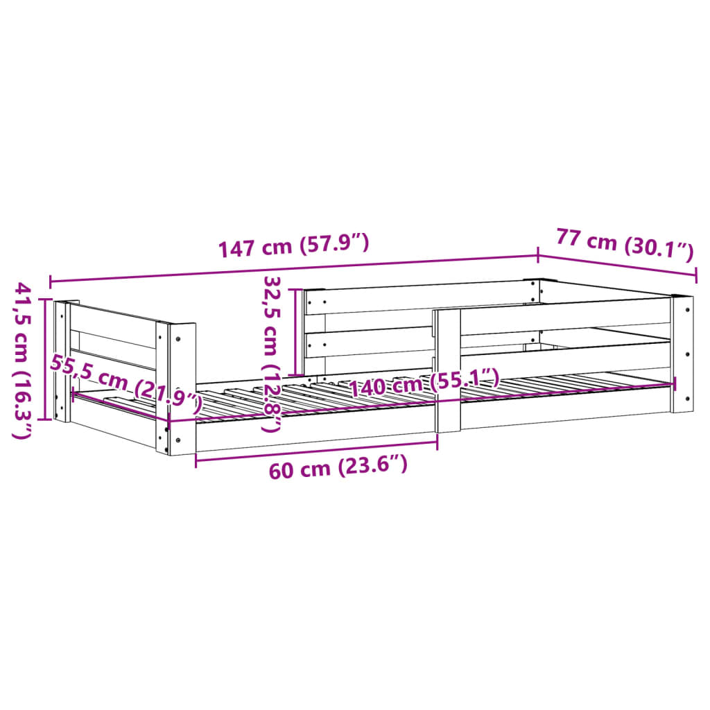 sengeramme uden madras 70x140 cm massivt fyrretræ gyldenbrun
