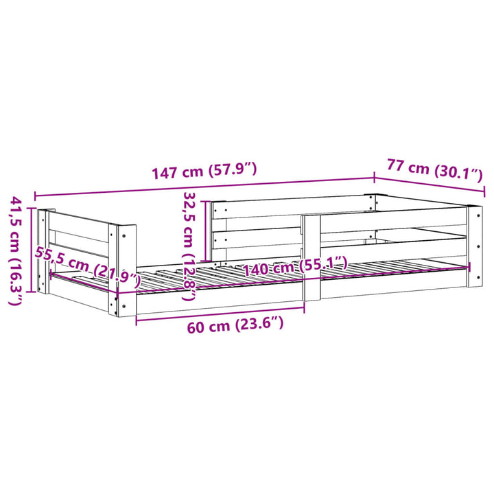sengeramme uden madras 70x140 cm massivt fyrretræ gyldenbrun