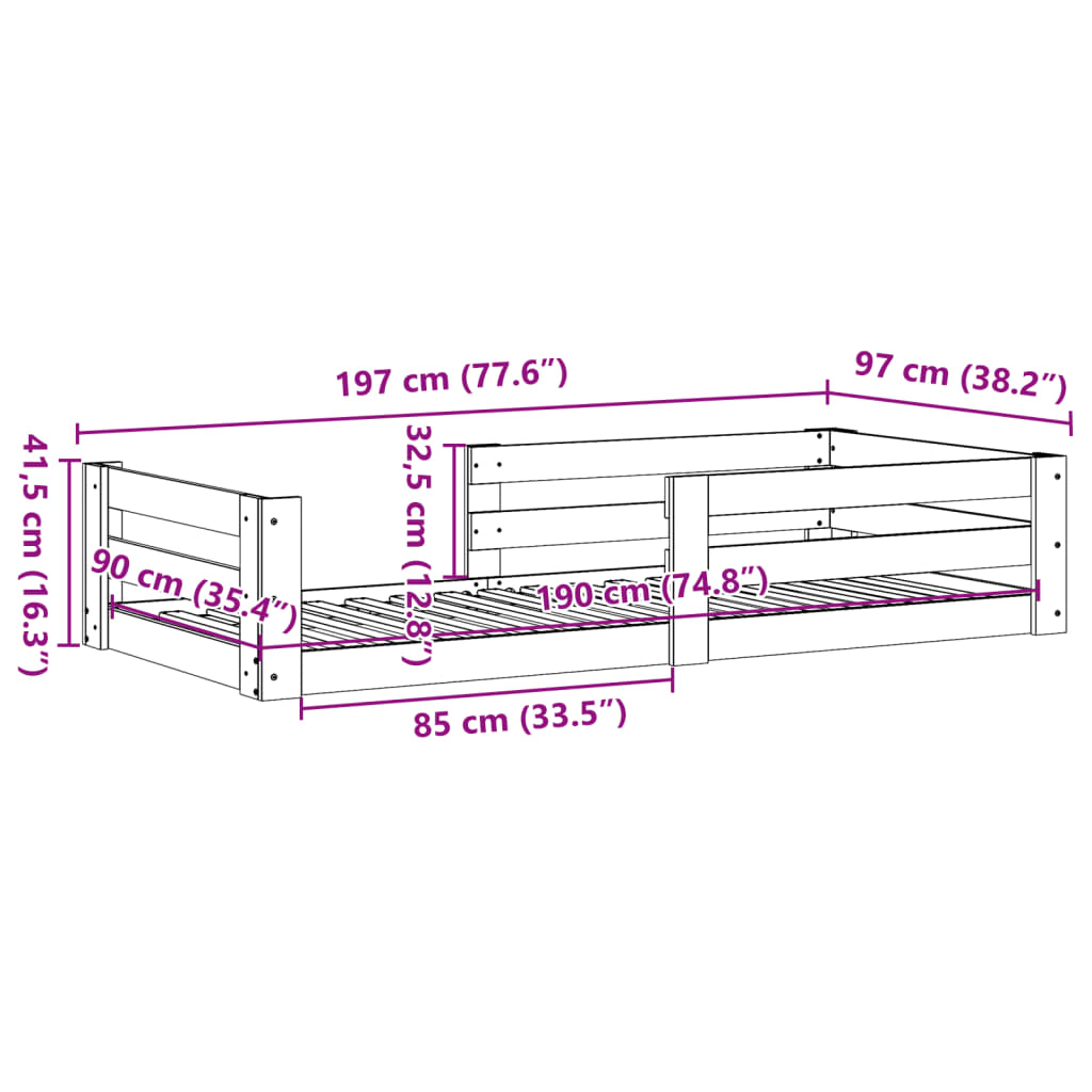 sengeramme uden madras 90x190 cm massivt fyrretræ gyldenbrun