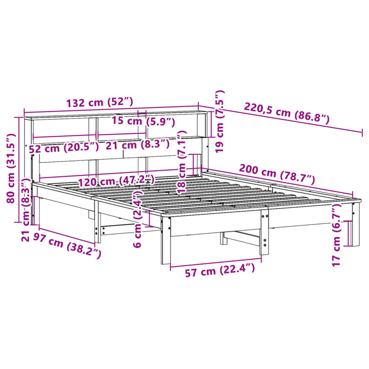 seng med reol uden madras 120x200cm massivt fyrretræ gyldenbrun
