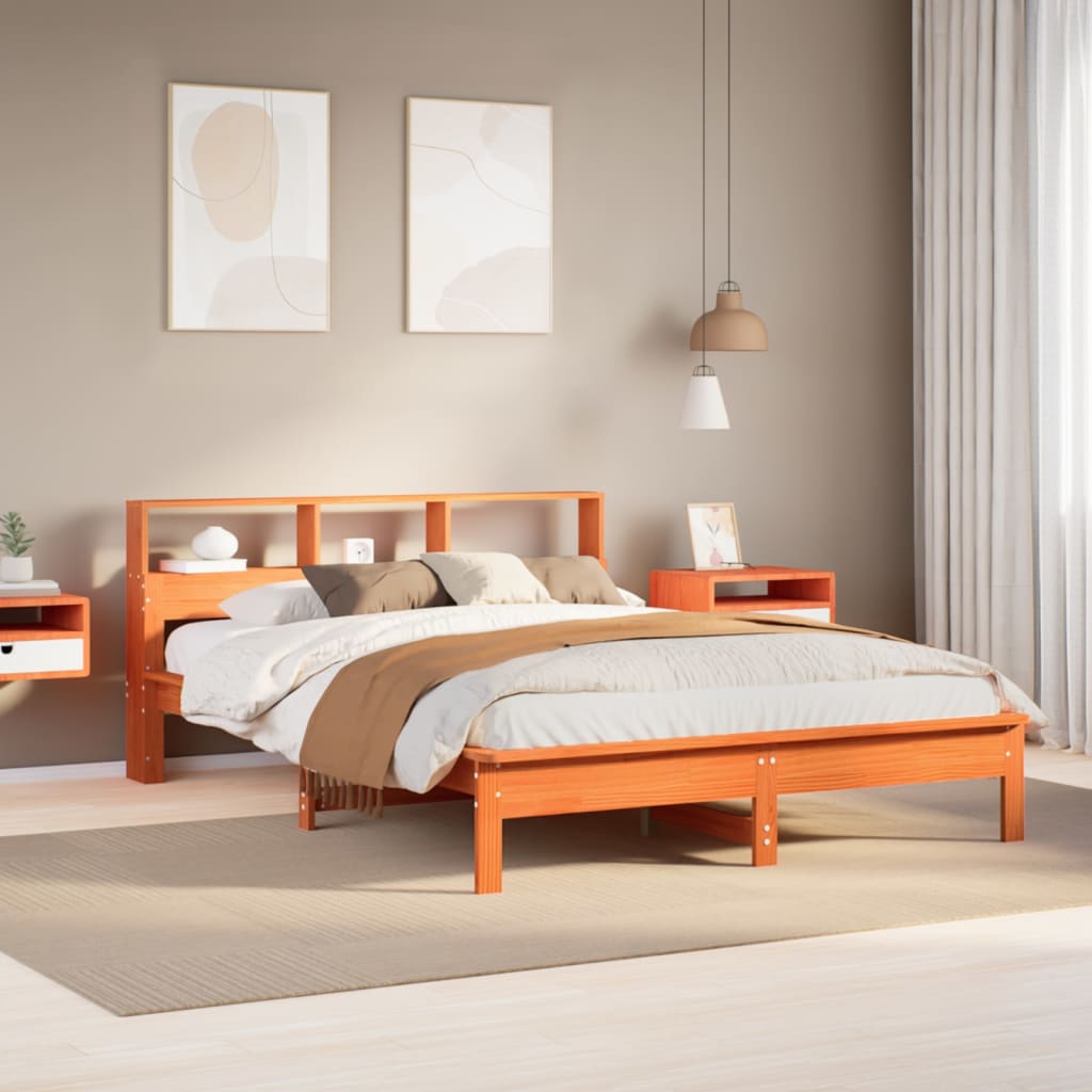 seng med reol uden madras 120x200cm massivt fyrretræ gyldenbrun