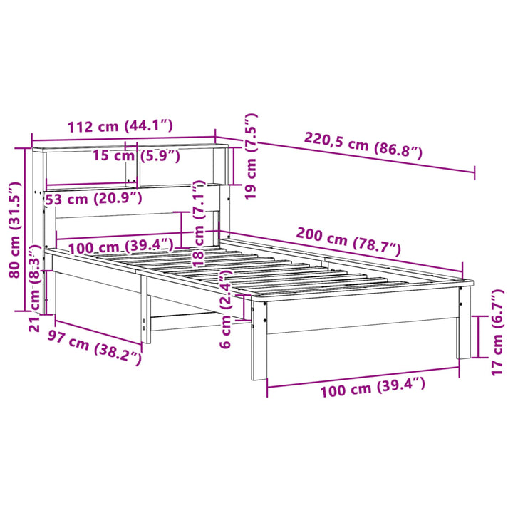 seng med reol uden madras 100x200cm massivt fyrretræ gyldenbrun