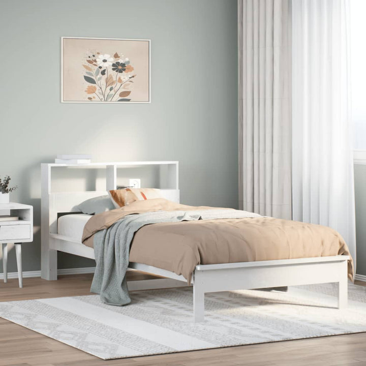 seng med reol uden madras 75x190 cm massivt fyrretræ hvid