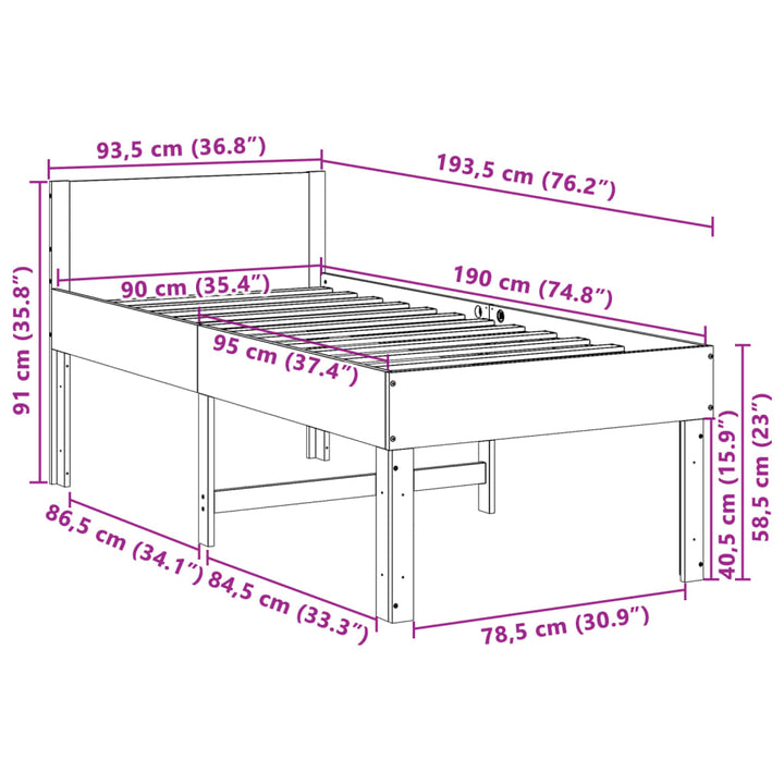 sengeramme uden madras 90x190 cm massivt fyrretræ hvid