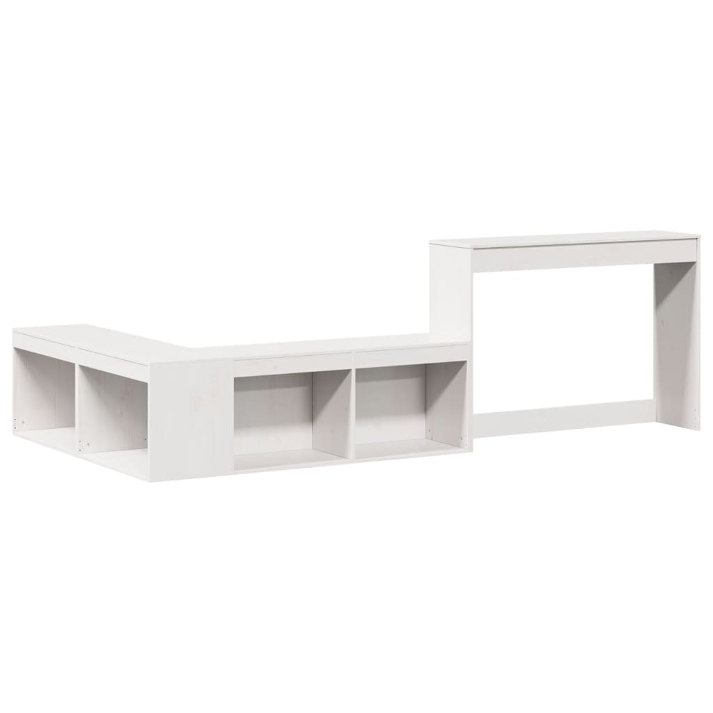 sengebord med skrivebord hvid 232x122x75 cm massivt træ fyrretræ
