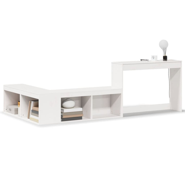 sengebord med skrivebord 222x107x75 cm massivt fyrretræ hvid