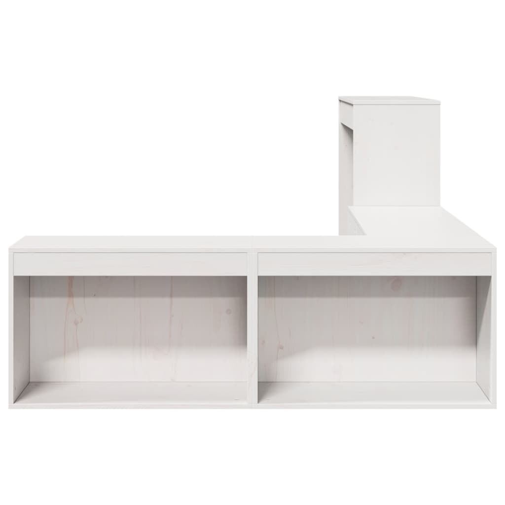 sengebord med skrivebord 222x107x75 cm massivt fyrretræ hvid