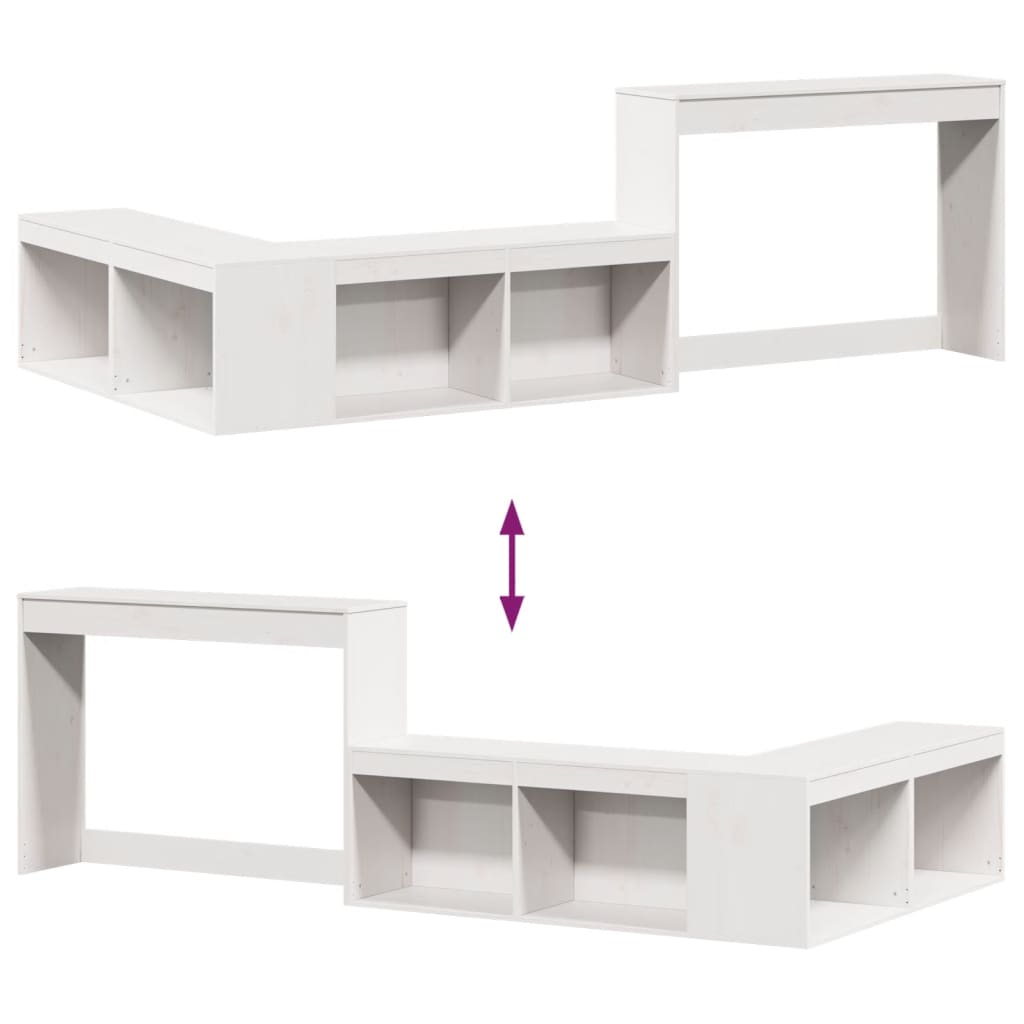 sengebord med skrivebord 222x107x75 cm massivt fyrretræ hvid