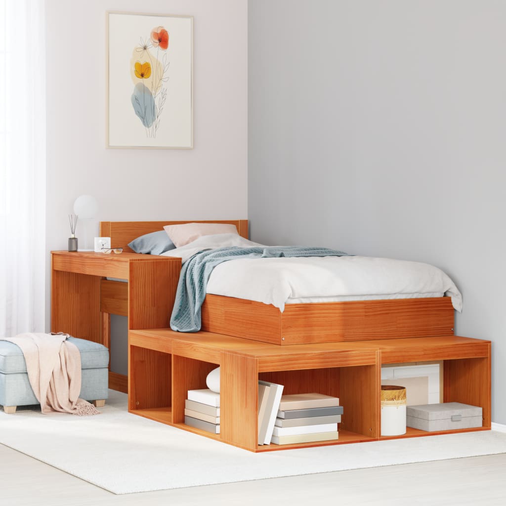 sengebord med skrivebord 222x107x75 cm massivt fyrretræ