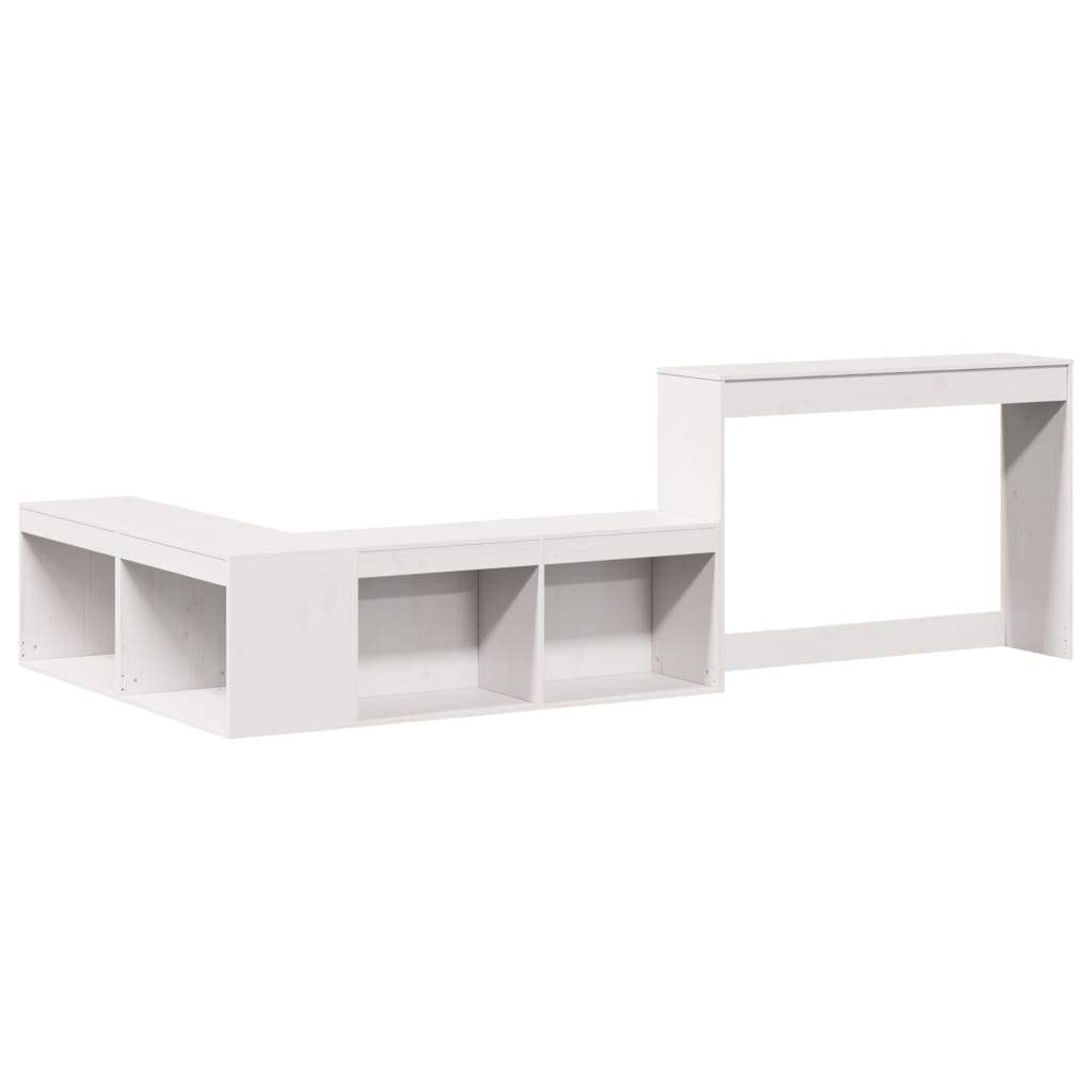 sengebord med skrivebord 232x112x75 cm massivt fyrretræ hvid