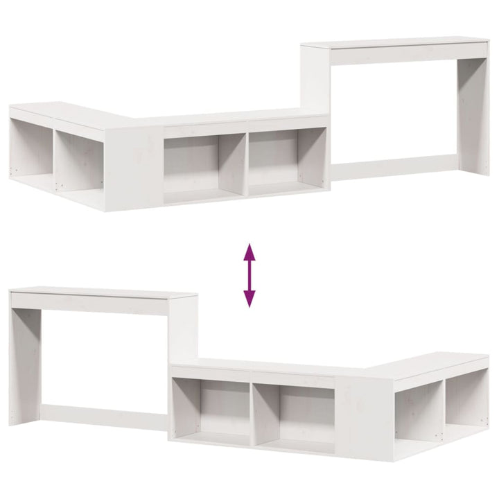 sengebord med skrivebord 232x112x75 cm massivt fyrretræ hvid