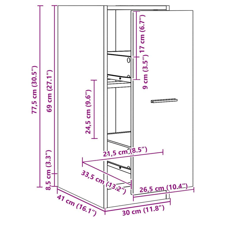 apotekerskab 30x41x77,5 cm konstrueret træ egetræsfarve
