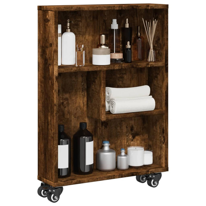 smal opbevaringsvogn 48x13x68 cm konstrueret træ røget egetræ