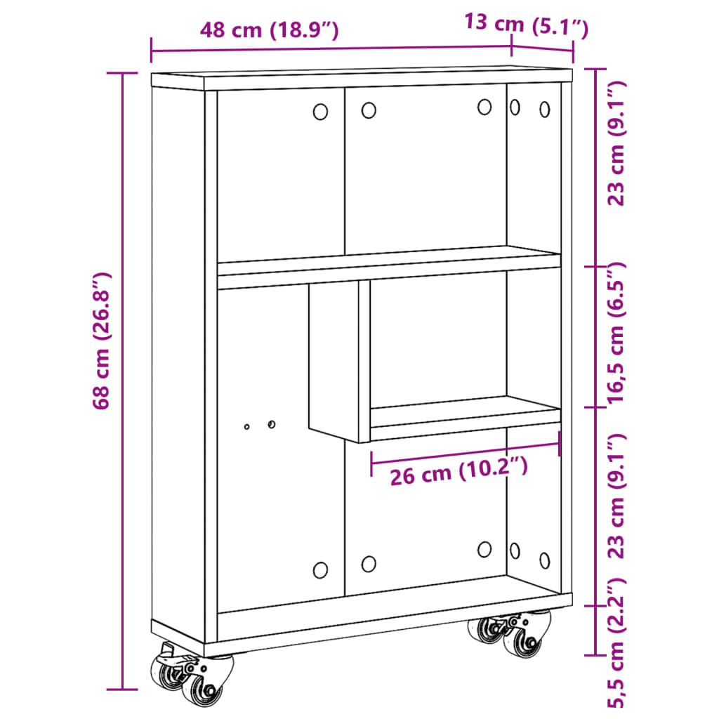 smal opbevaringsvogn 48x13x68 cm konstrueret træ gammelt træ