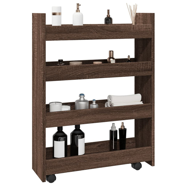 smal opbevaringsvogn 4 hylder konstrueret træ brun egetræ