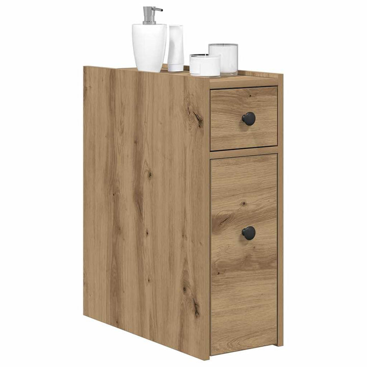 smalt badeværelsesskab med hjul konstrueret træ kunsteg