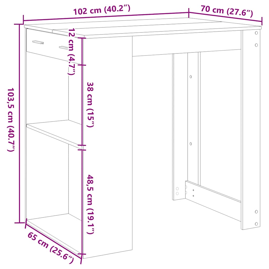 barbord 102x70x103,5 cm konstrueret træ hvid