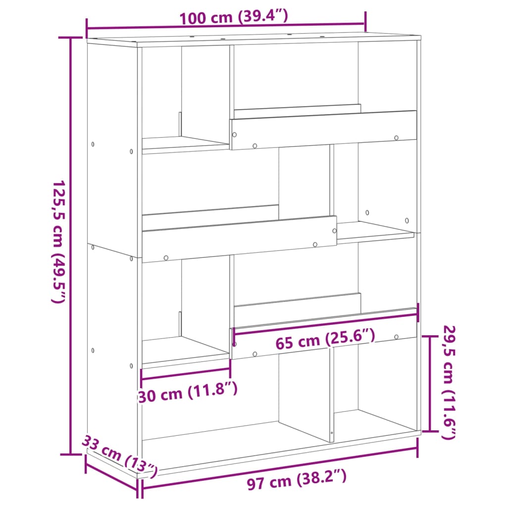 bogreol 100x33x125,5 cm konstrueret træ hvid