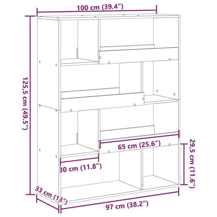 bogreol 100x33x125,5 cm konstrueret træ hvid